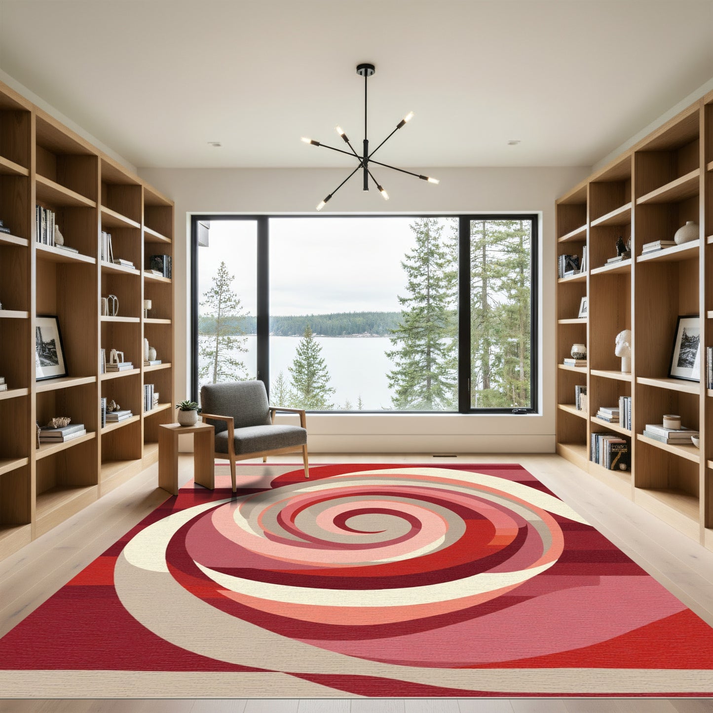 Crimson Swirl Abstract Ribbon Rug