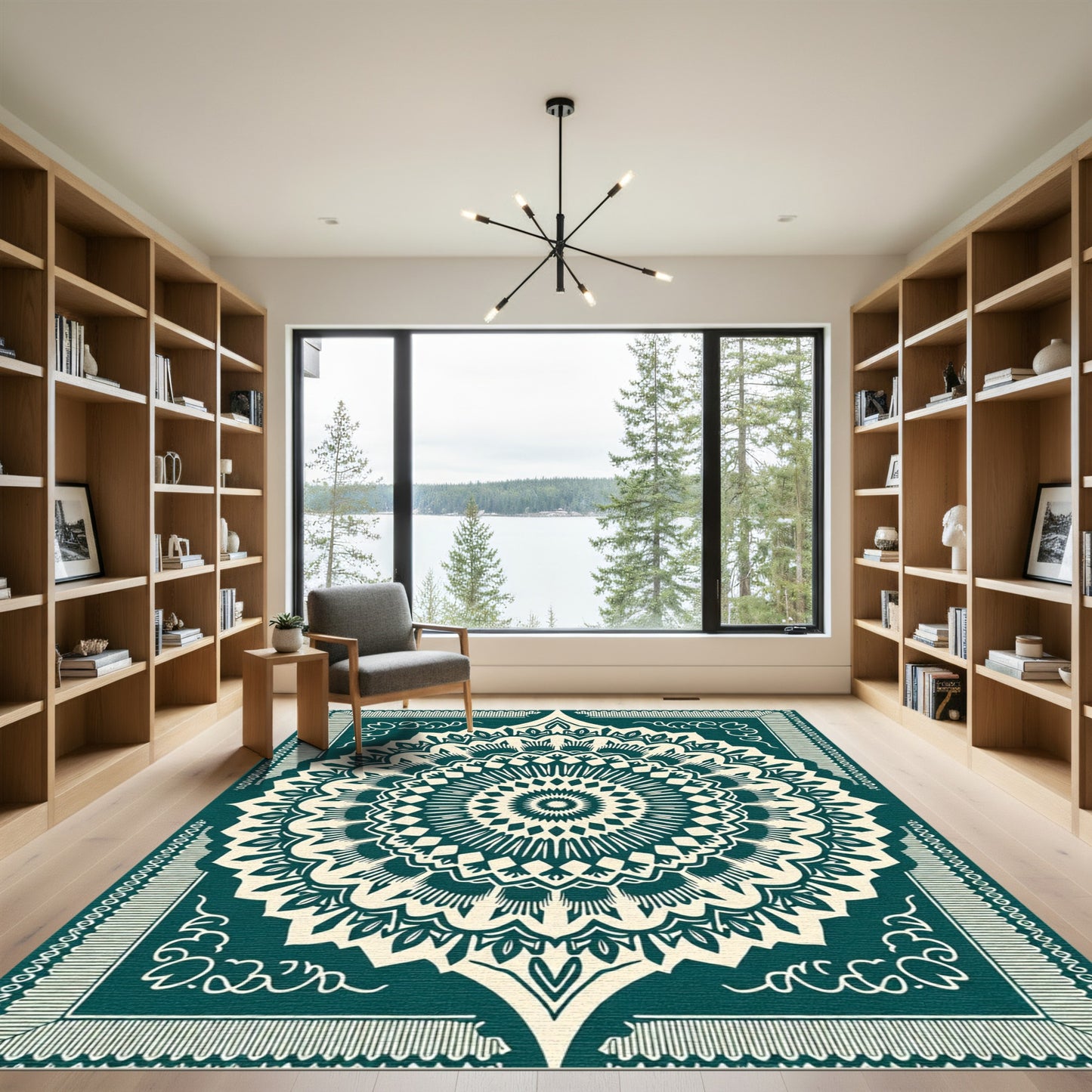 Teal Cream Intricate Mandala Rug