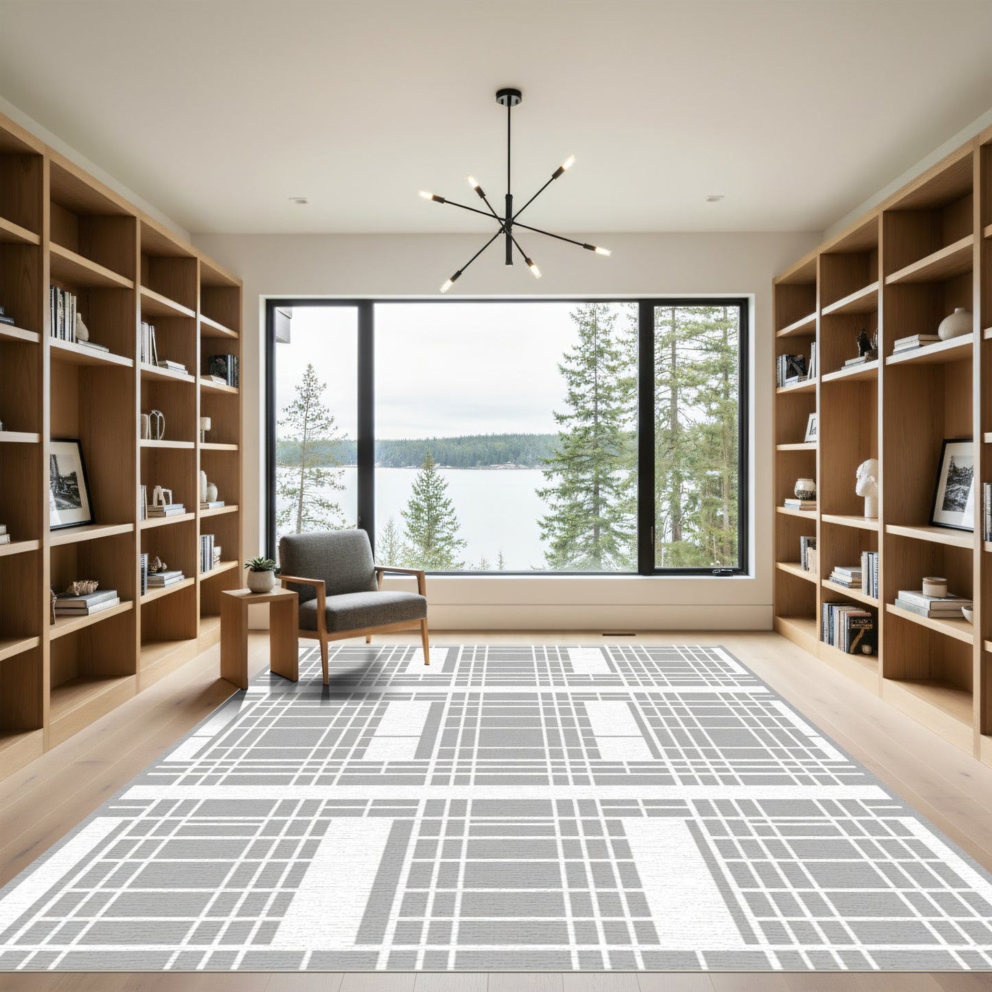 Monochrome Abstract Window Grid Rug