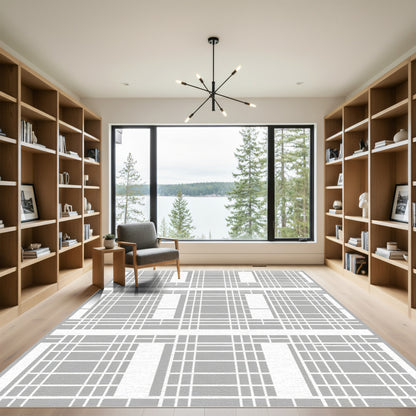 Monochrome Abstract Window Grid Rug