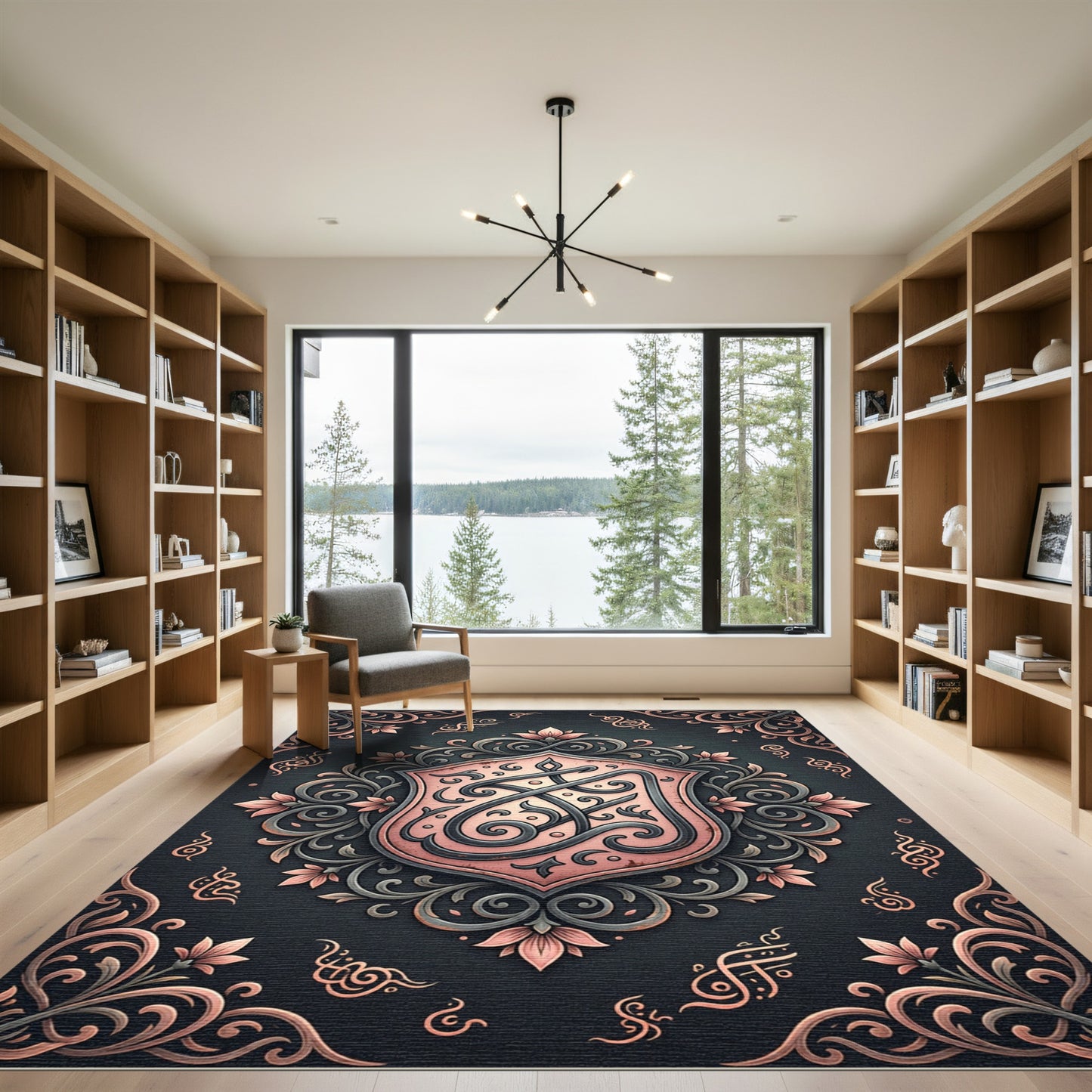 Ornate Rose Gold Floral Crest Rug