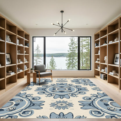 Blue Floral Medallion Lattice Rug