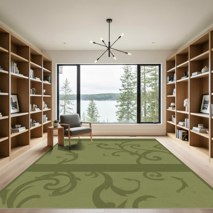 Olive Green Vintage Scrollwork Rug