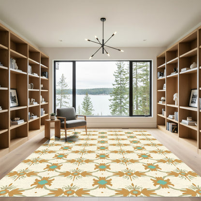 Golden Teal Floral Lattice Rug