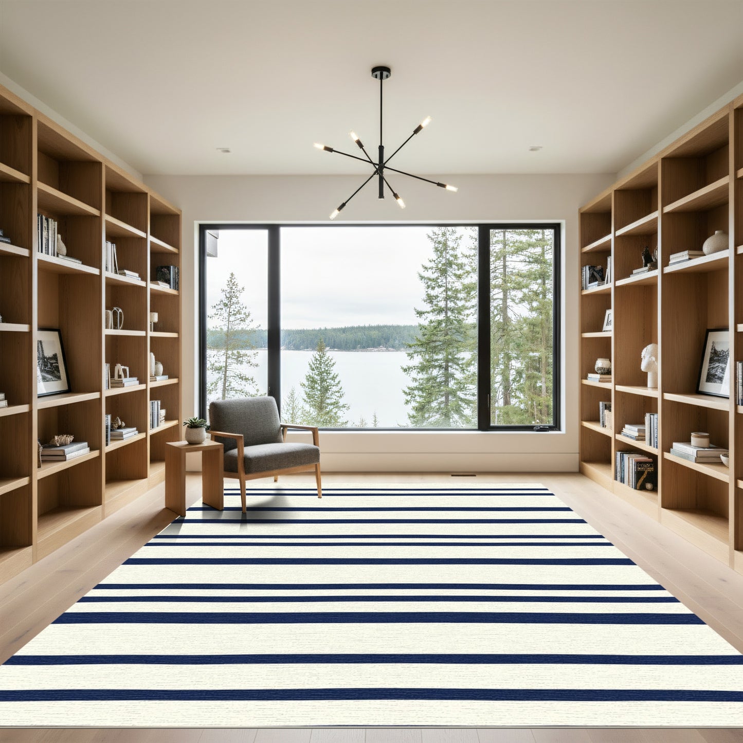 Classic Navy Horizontal Stripe Rug