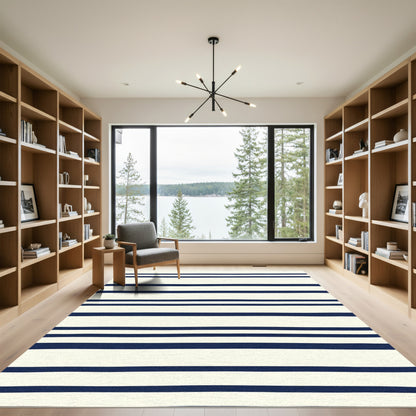 Classic Navy Horizontal Stripe Rug