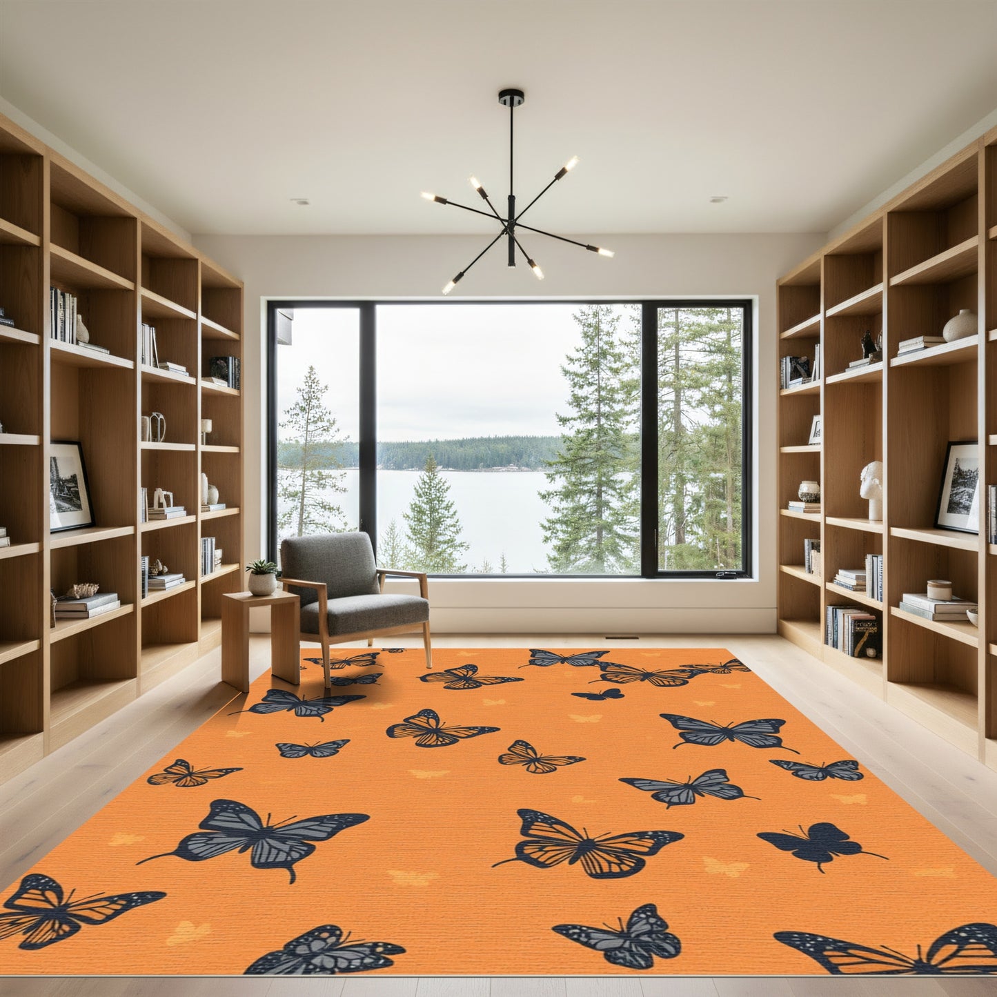 Orange Background Butterflies Rug