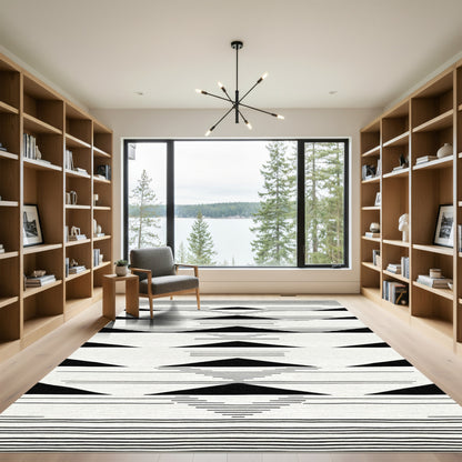 Black White Geometric Layered Triangle Rug