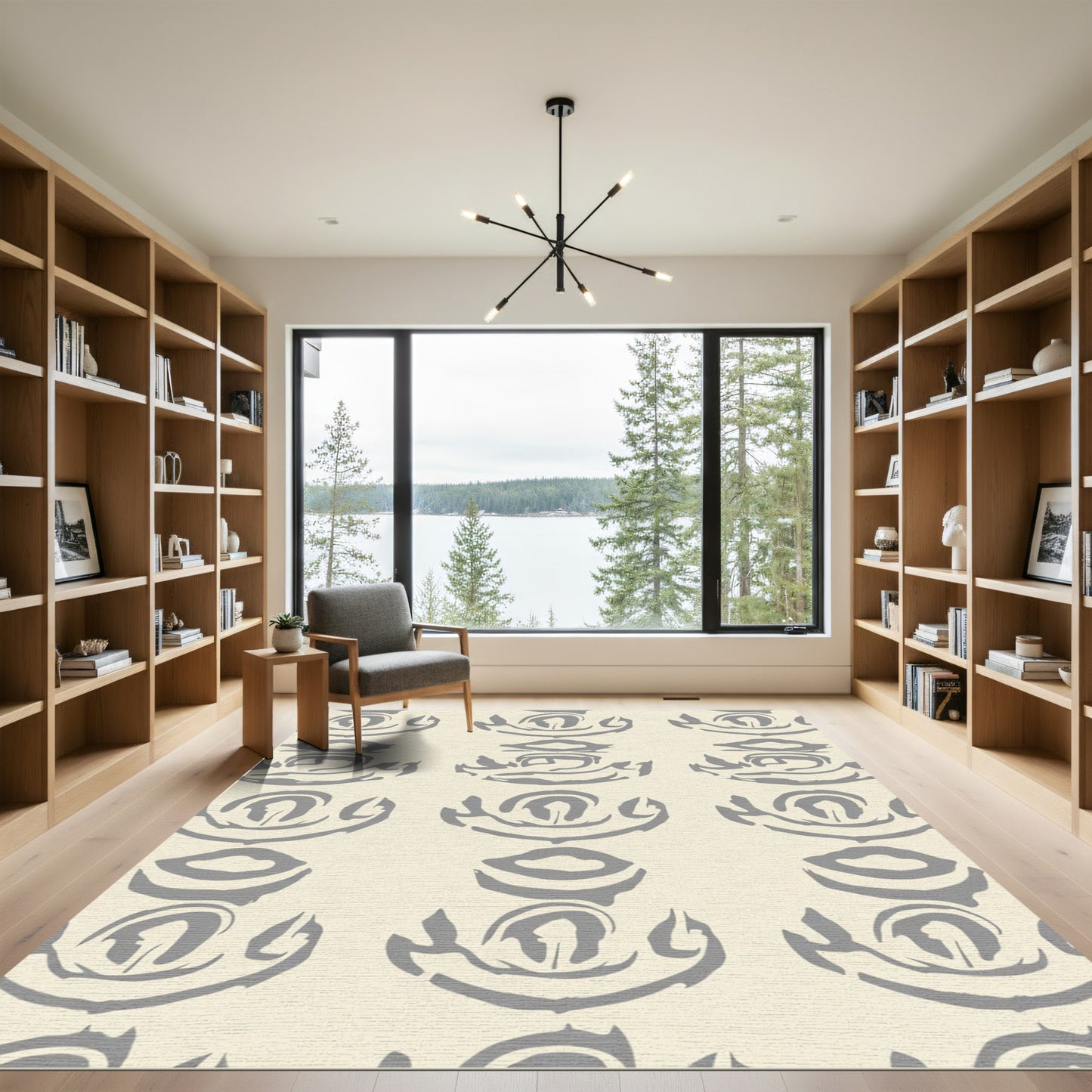 Gray Abstract Tribal Orb Rug