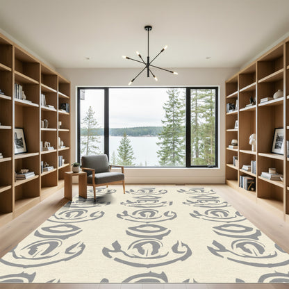 Gray Abstract Tribal Orb Rug
