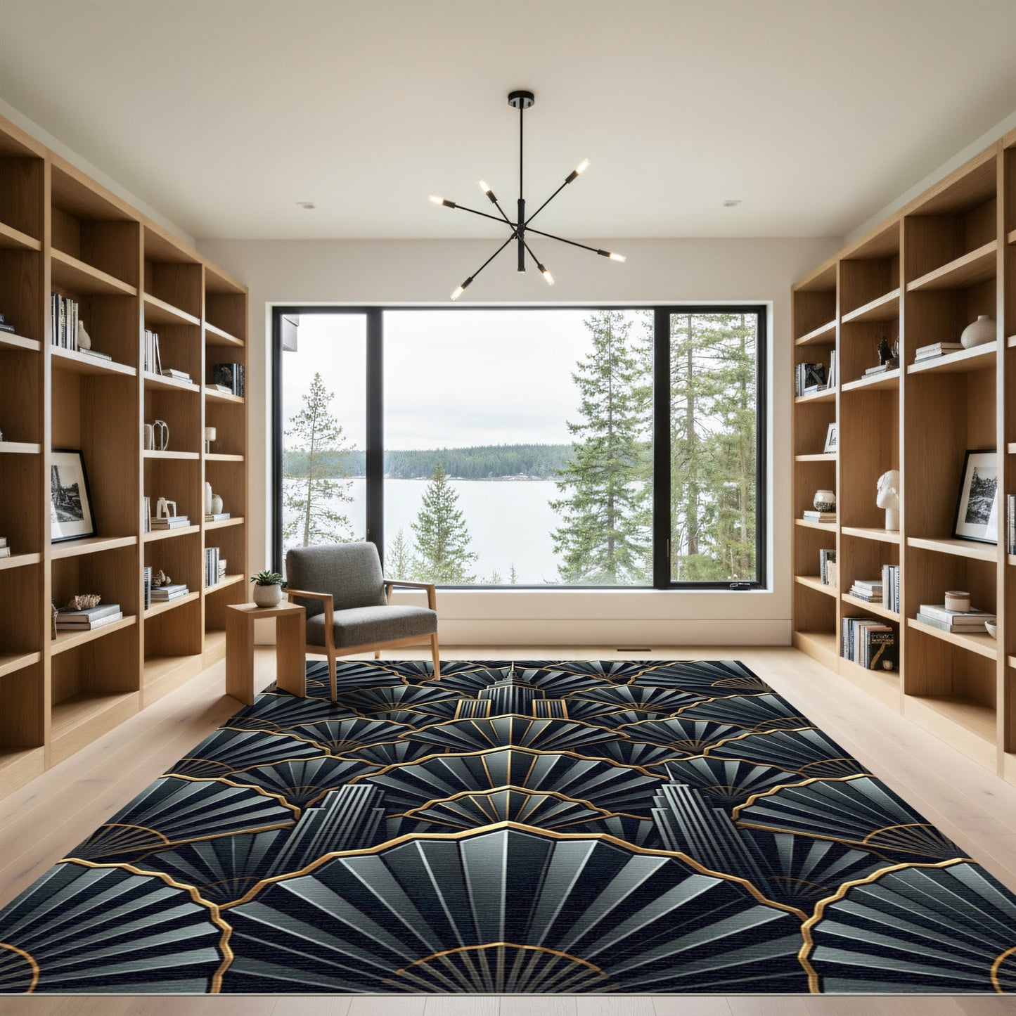 Art Deco Skyscraper Fan Arrangement Rug