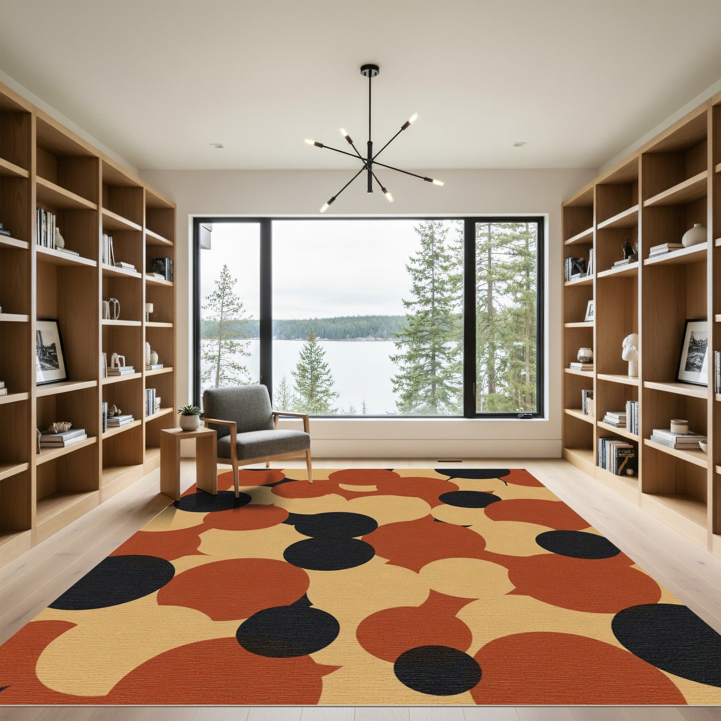 Burnt Orange Black Amber Circles Rug