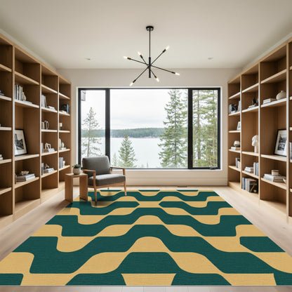 Teal Gold Wave Geometric Rug