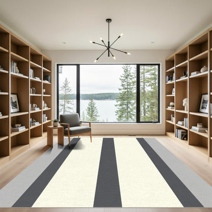 Bold Cream Charcoal Vertical Stripe Rug
