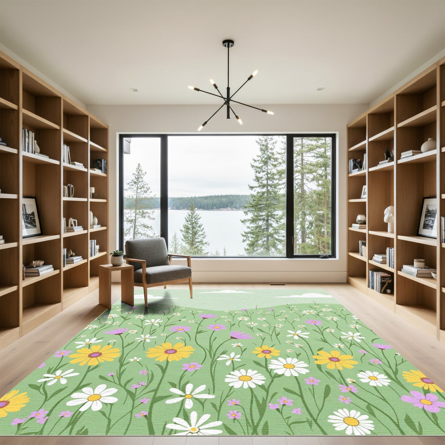 Whimsical Meadow Daisy Floral Field Rug