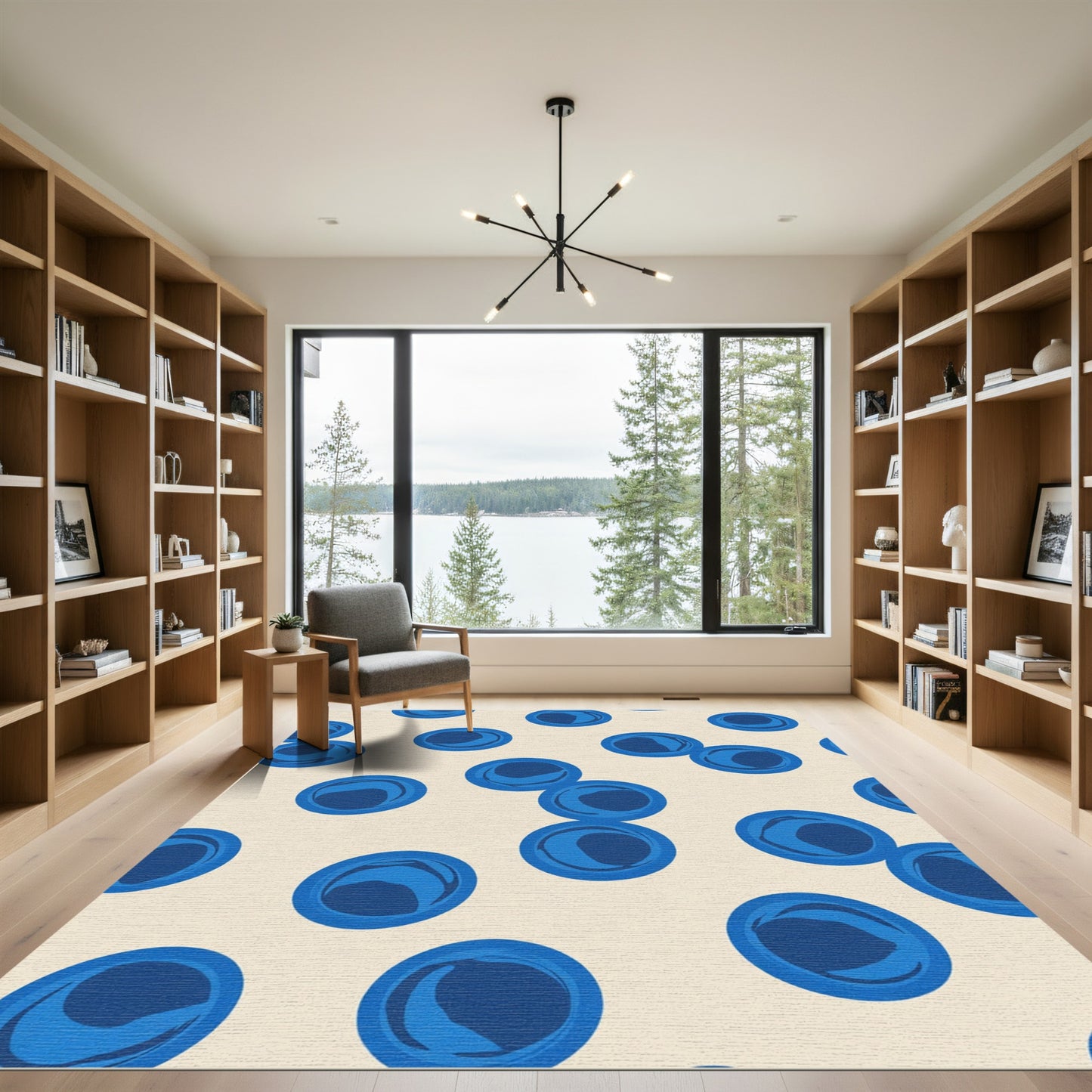 Cobalt Circles Cream Background Rug