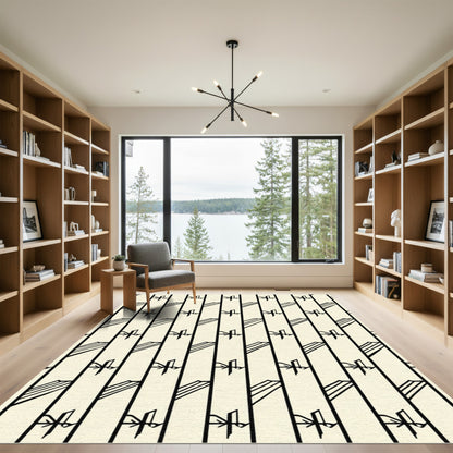Cream Black Art Deco Geometric Stripes Rug