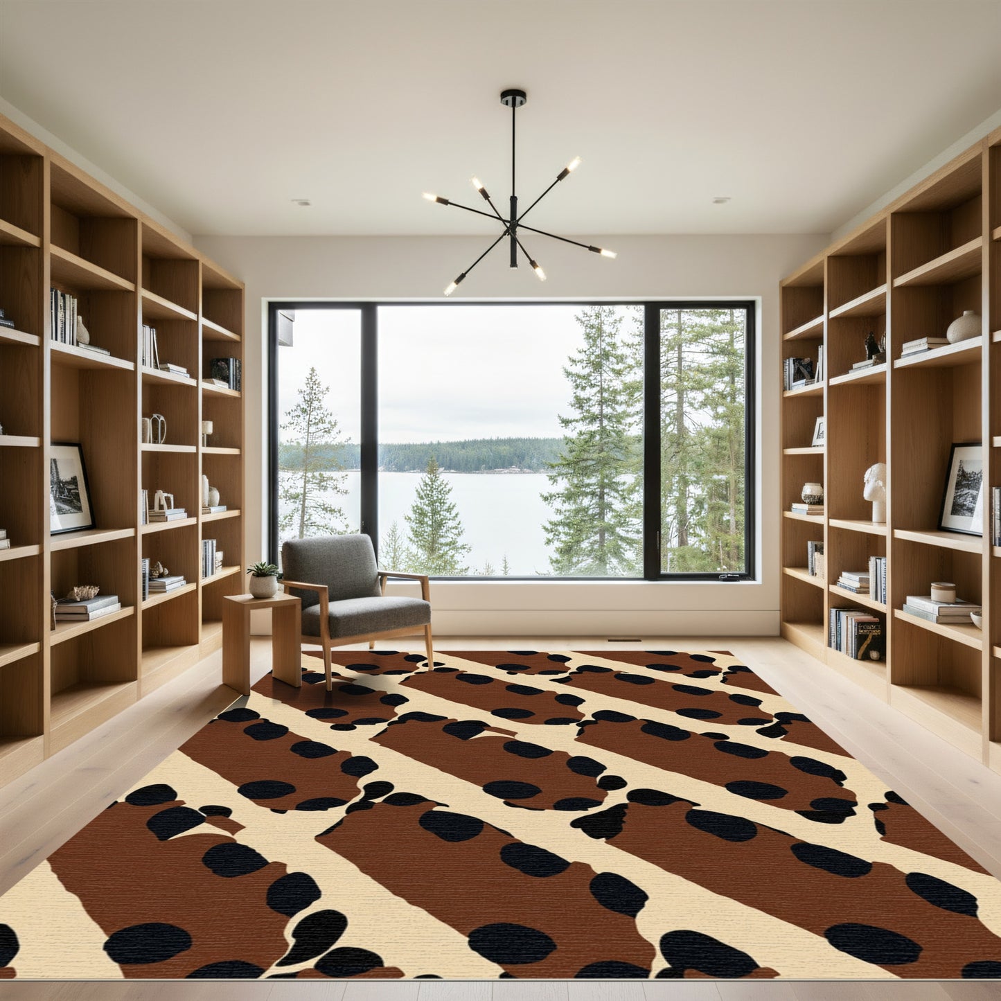 Brown Black Spotted Diagonal Stripe Rug