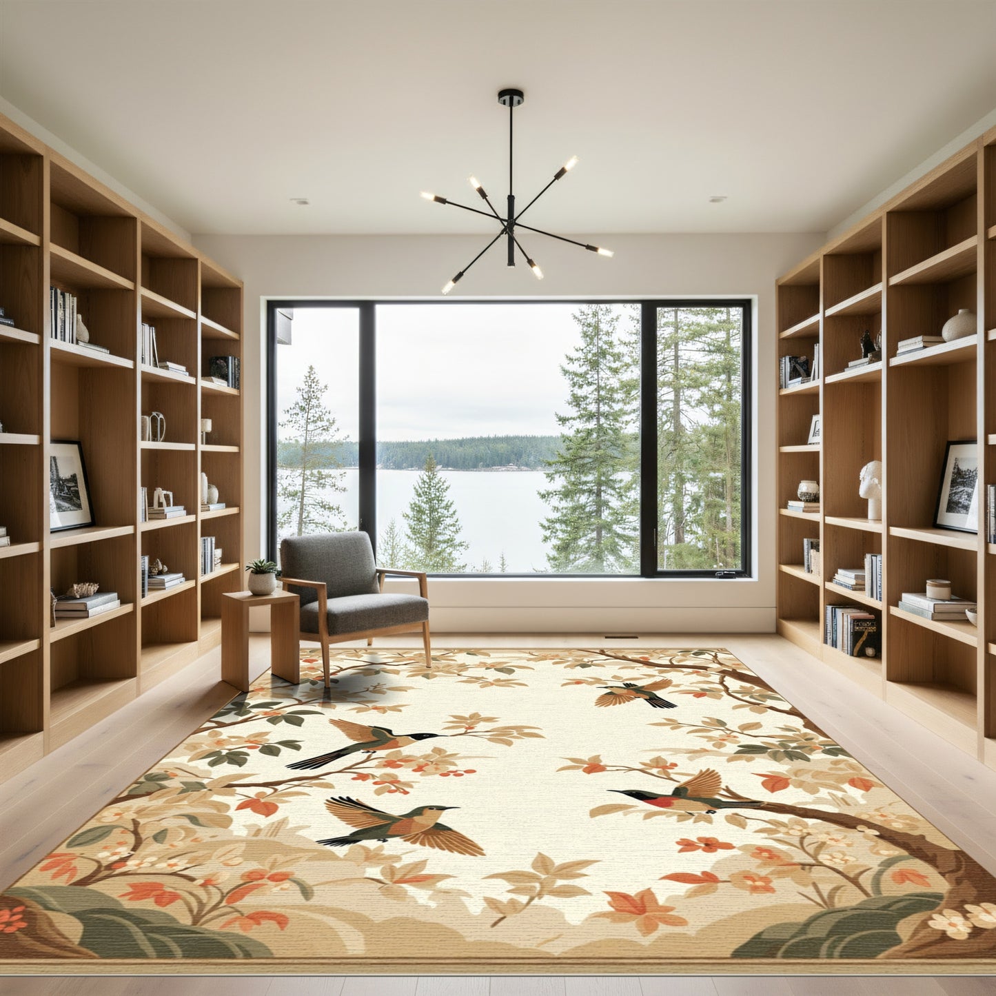 Golden Ochre Blossom Bird Harmony Rug