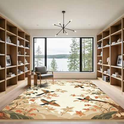 Golden Ochre Blossom Bird Harmony Rug