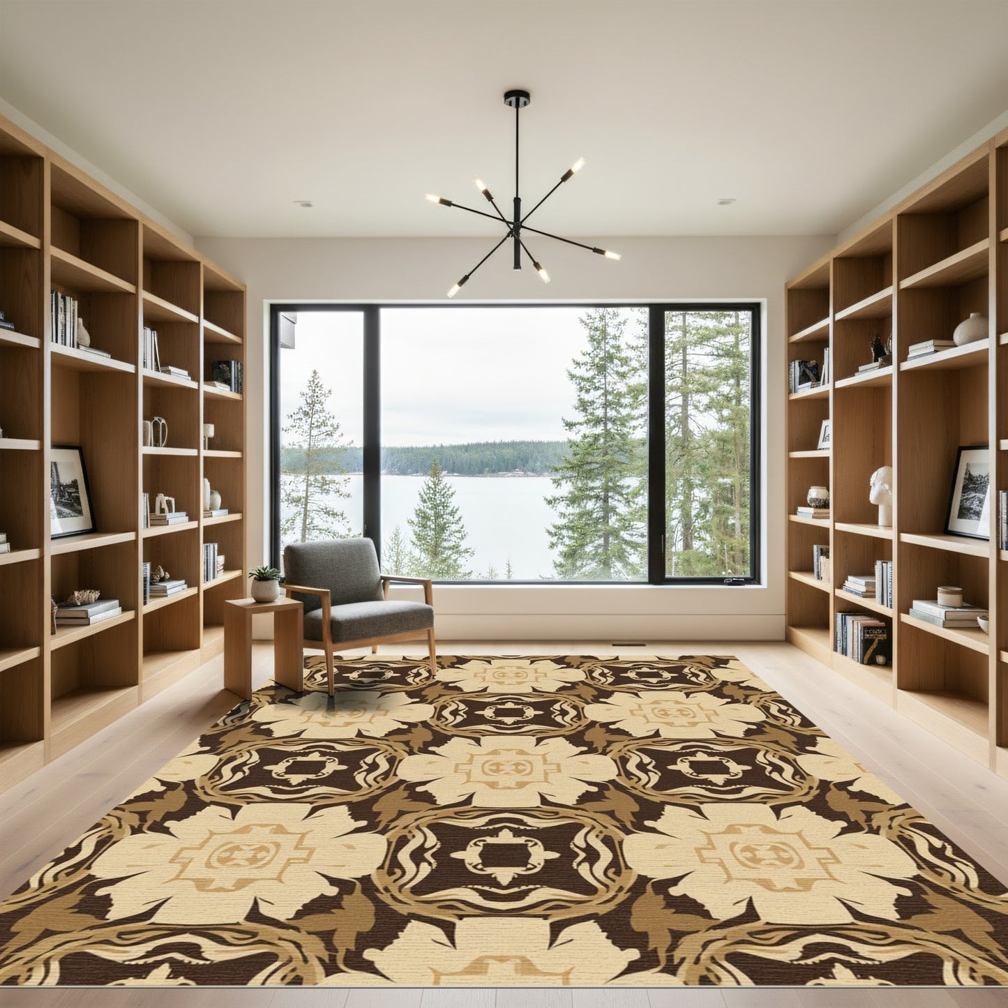 Brown Beige Organic Medallion Rug