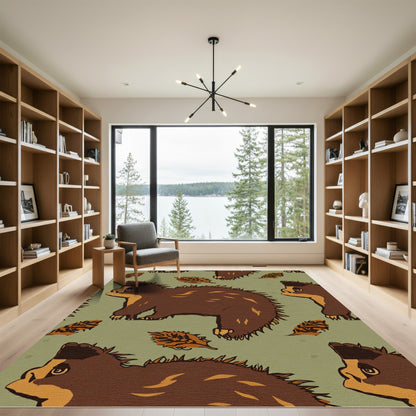 Brown Bear Autumn Leaves Repeating Rug