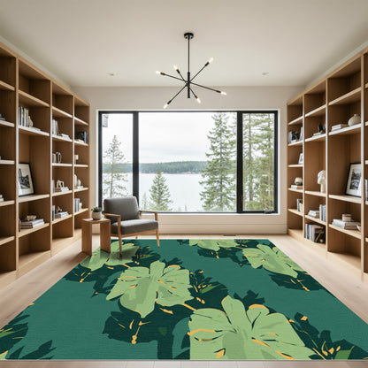Emerald Green Tropical Leaf Arrangement Rug
