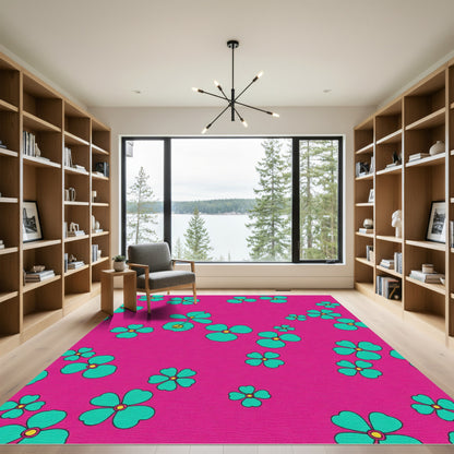 Vibrant Pink Teal Four Petal Flower Rug