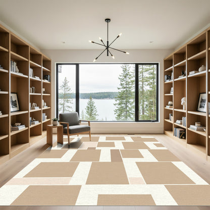 Minimalist Beige Geometric Squares Rug