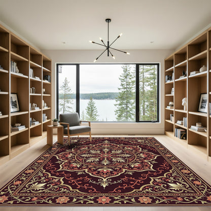 Rich Burgundy Floral Medallion Splendor Rug