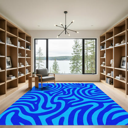 Deep Blue Swirling Abstract Lines Rug