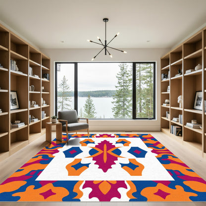 Vibrant Magenta Orange Blue Geometric Medallion Rug