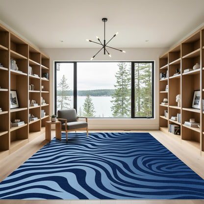 Deep Blue Gradient Zebra Stripes Rug