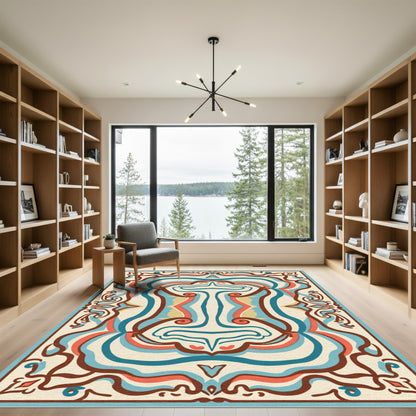 Retro Blue Coral Swirl Medallion Rug
