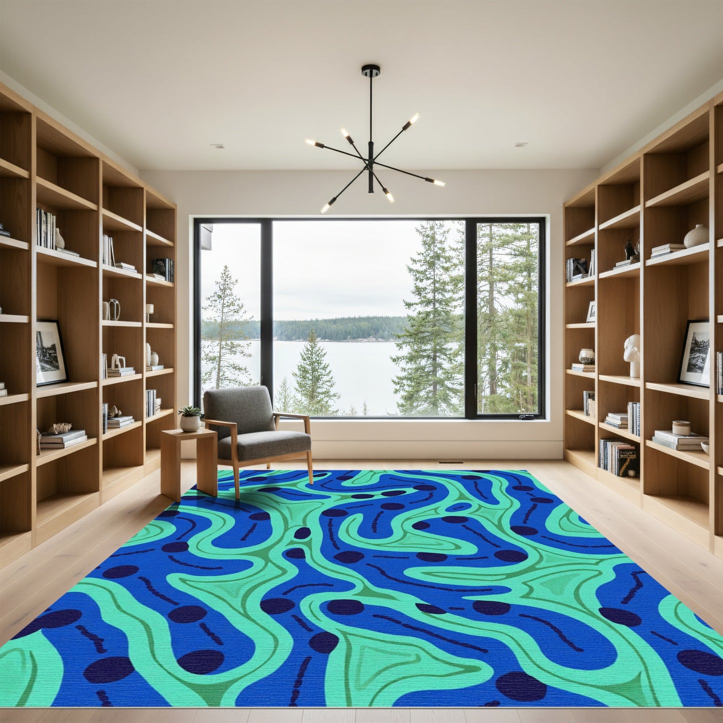 Deep Blue Abstract Organic Swirl Rug
