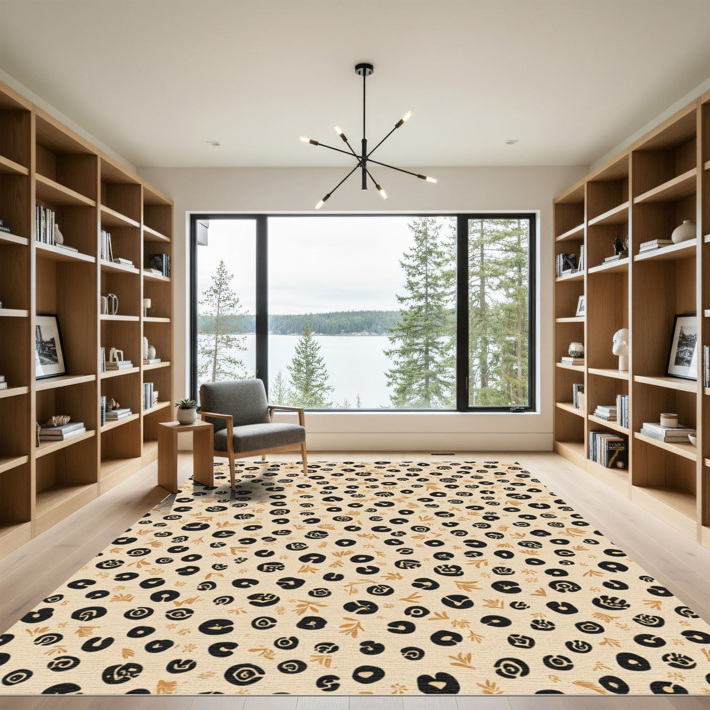 Abstract Black Gold Spots 4-7 Words Rug