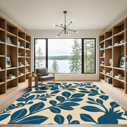 Deep Blue Animal Foliage Silhouette Rug