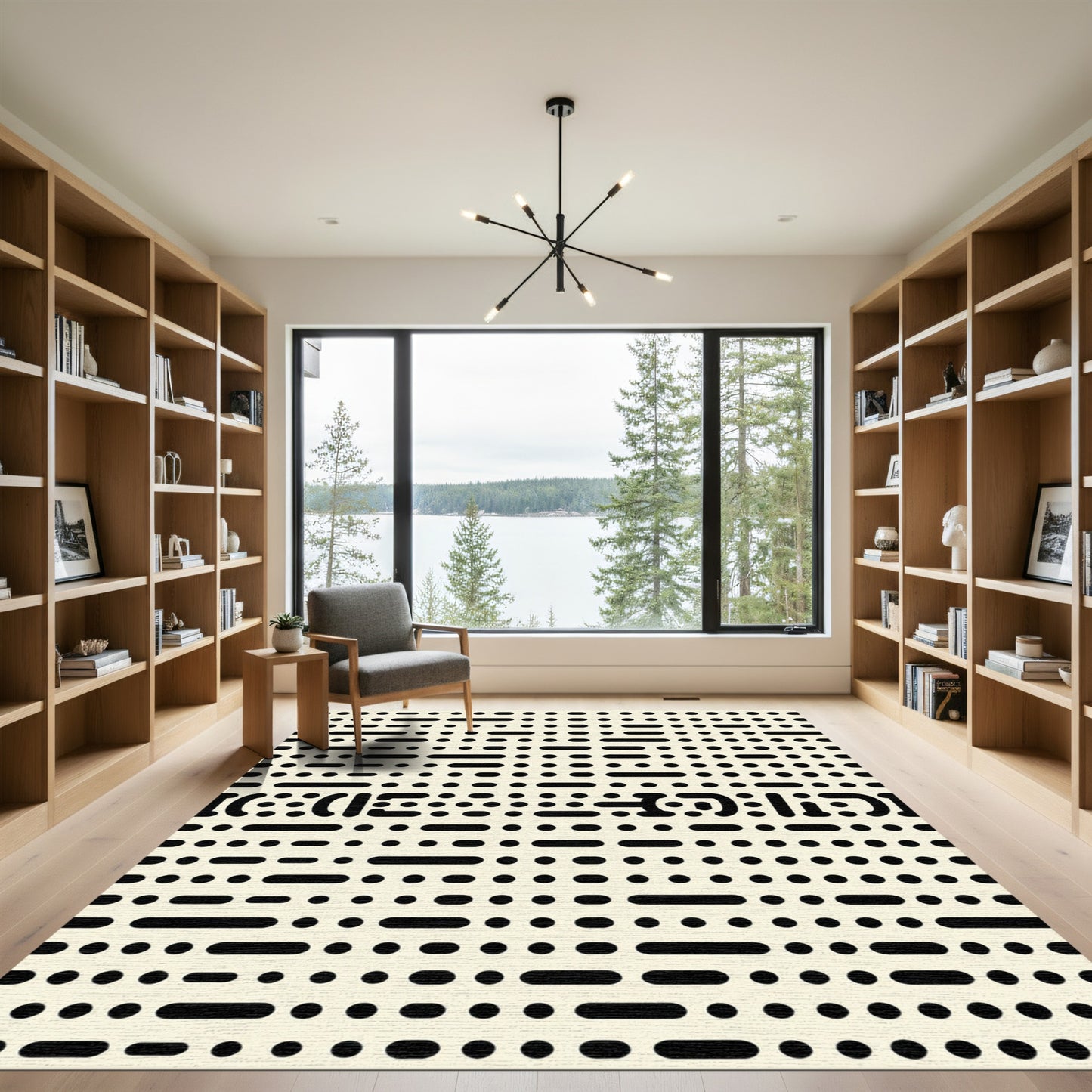 Abstract Black Dots Dash Composition Rug