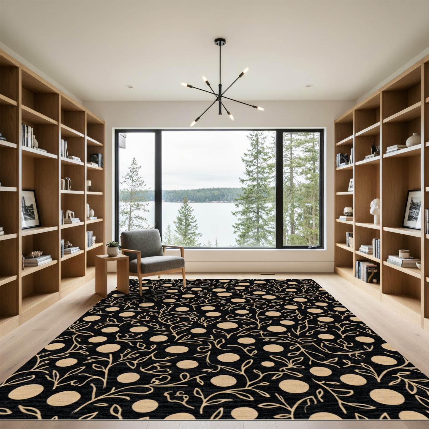 Earthy Vine And Dot Pattern Rug