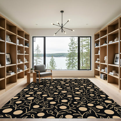 Earthy Vine And Dot Pattern Rug