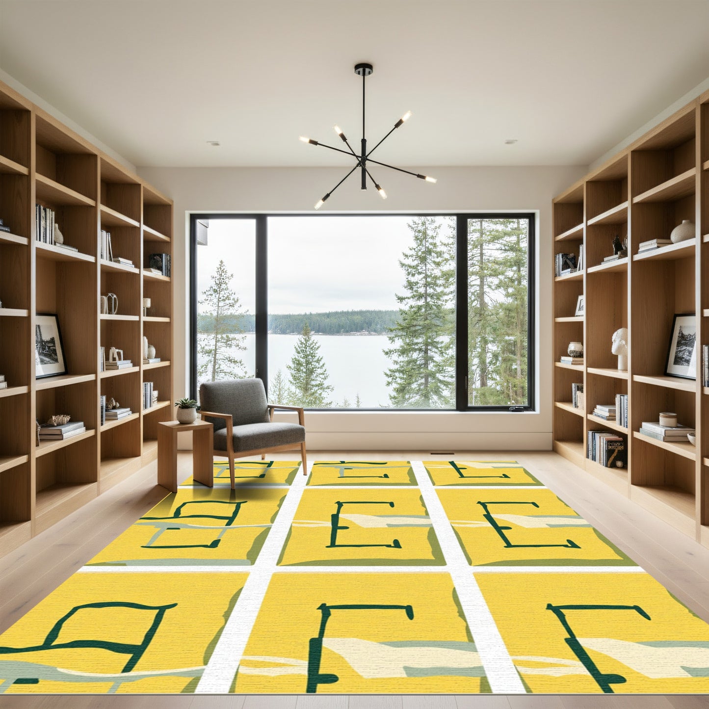 Abstract Yellow Geometric Form Rug