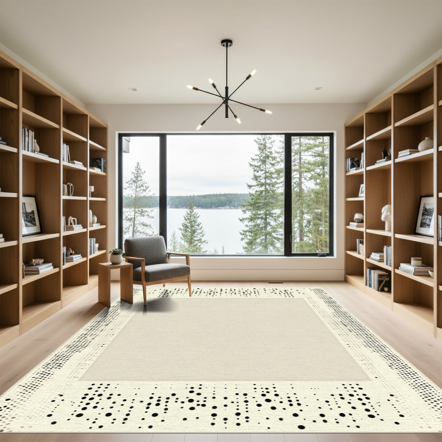 Minimalist Speckled Border Cream Square Rug