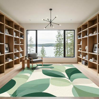 Geometric Green Leaf Abstraction Rug