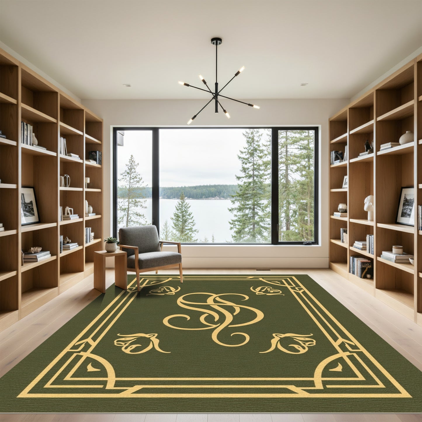 Golden Art Deco Border Butterflies Rug