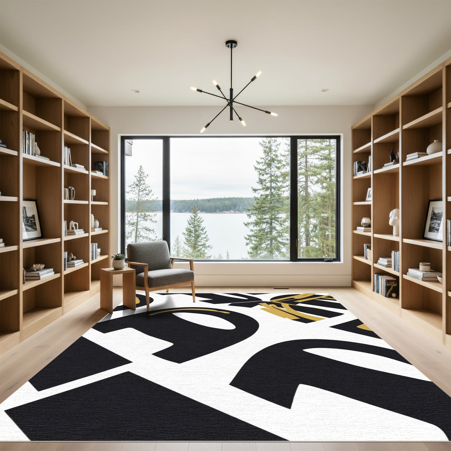 Abstract Black Gold Flow Rug