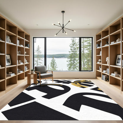 Abstract Black Gold Flow Rug