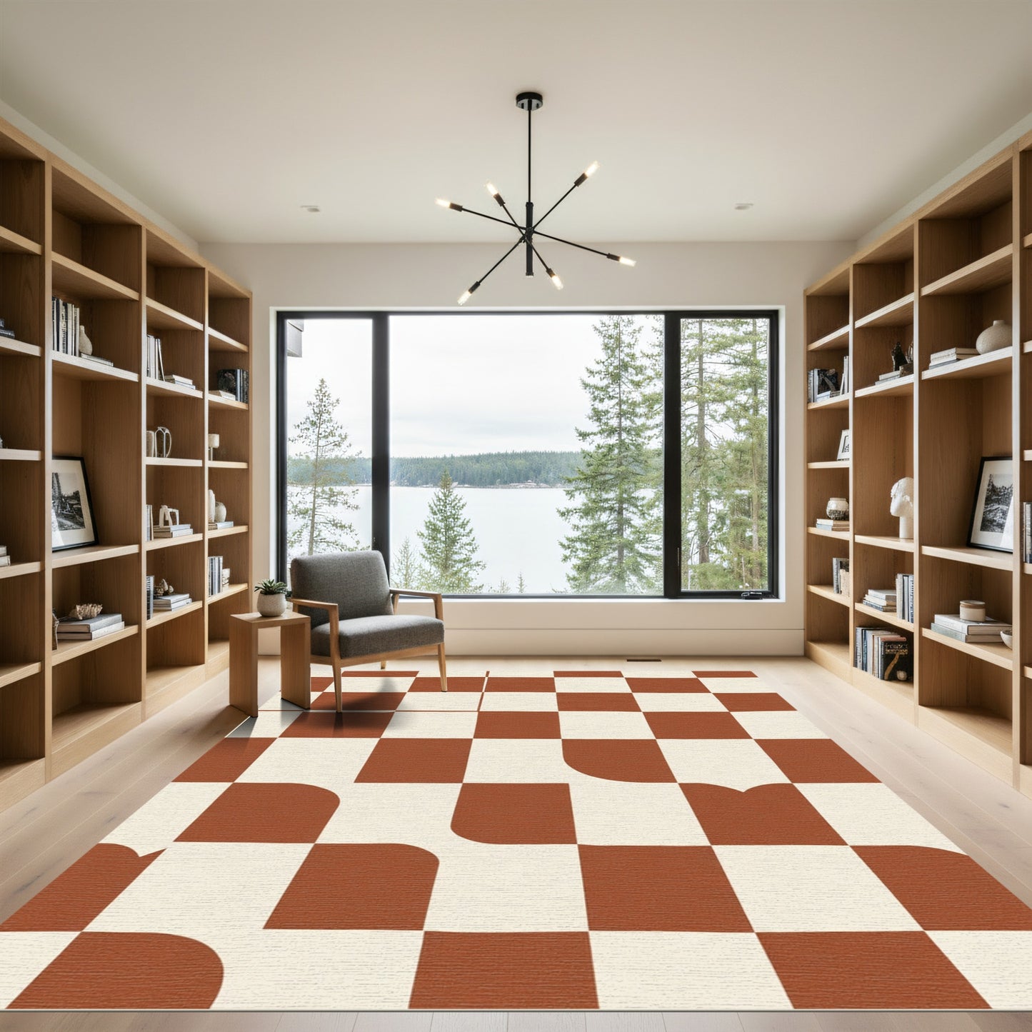 Terracotta Cream Checkerboard Rounded Squares Rug
