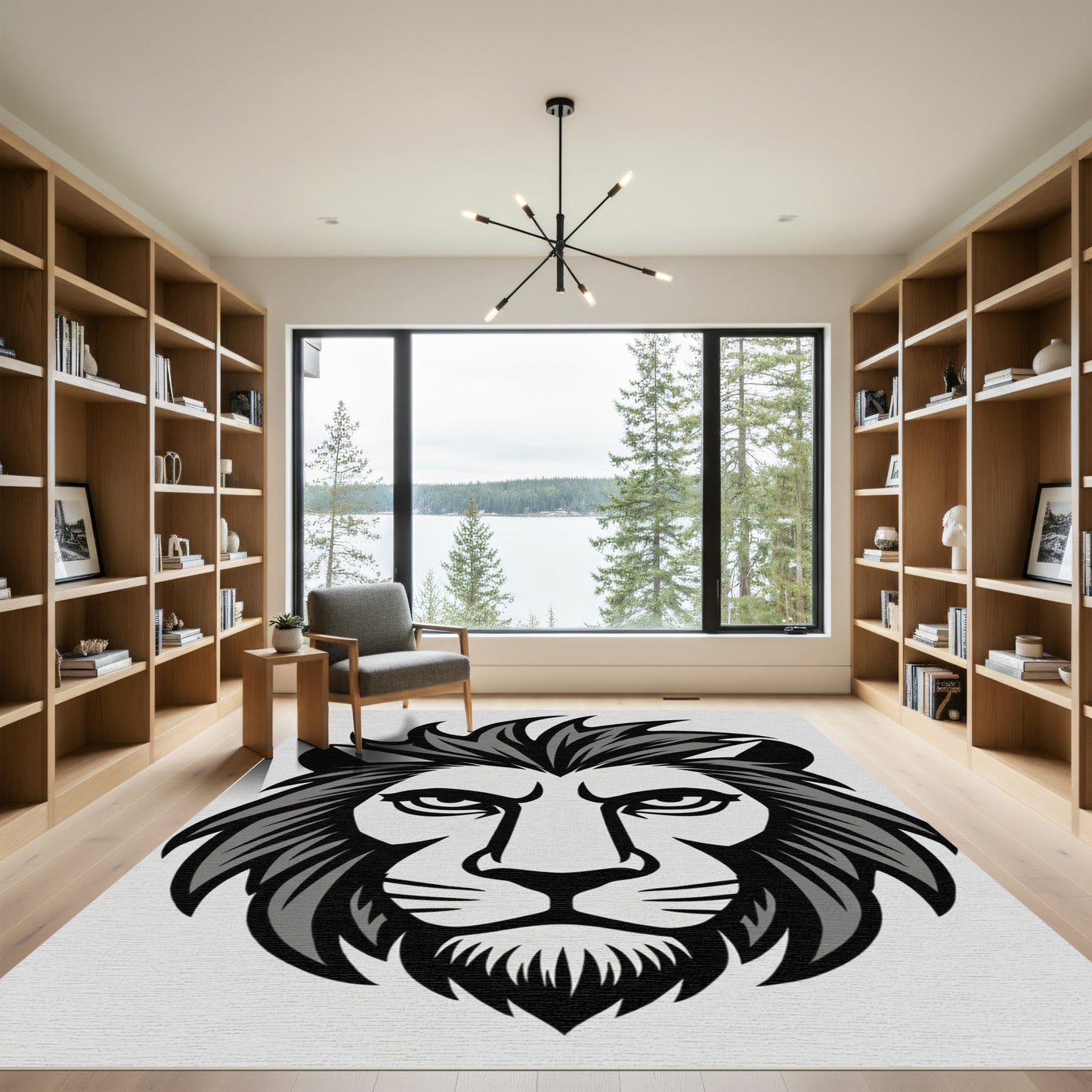 Monochromatic Fierce Lion Face Rug