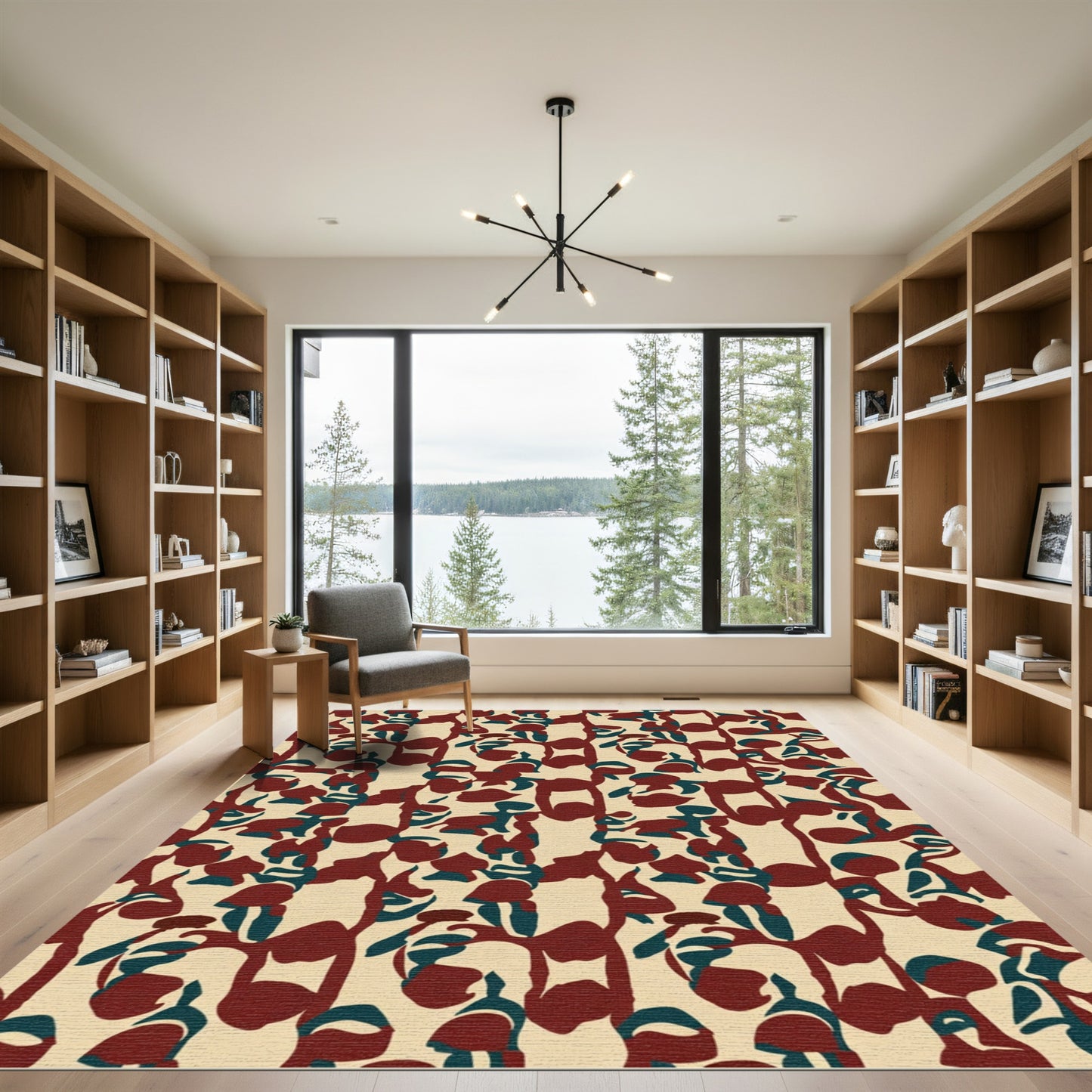 Crimson Teal Abstract Organic Shapes Rug