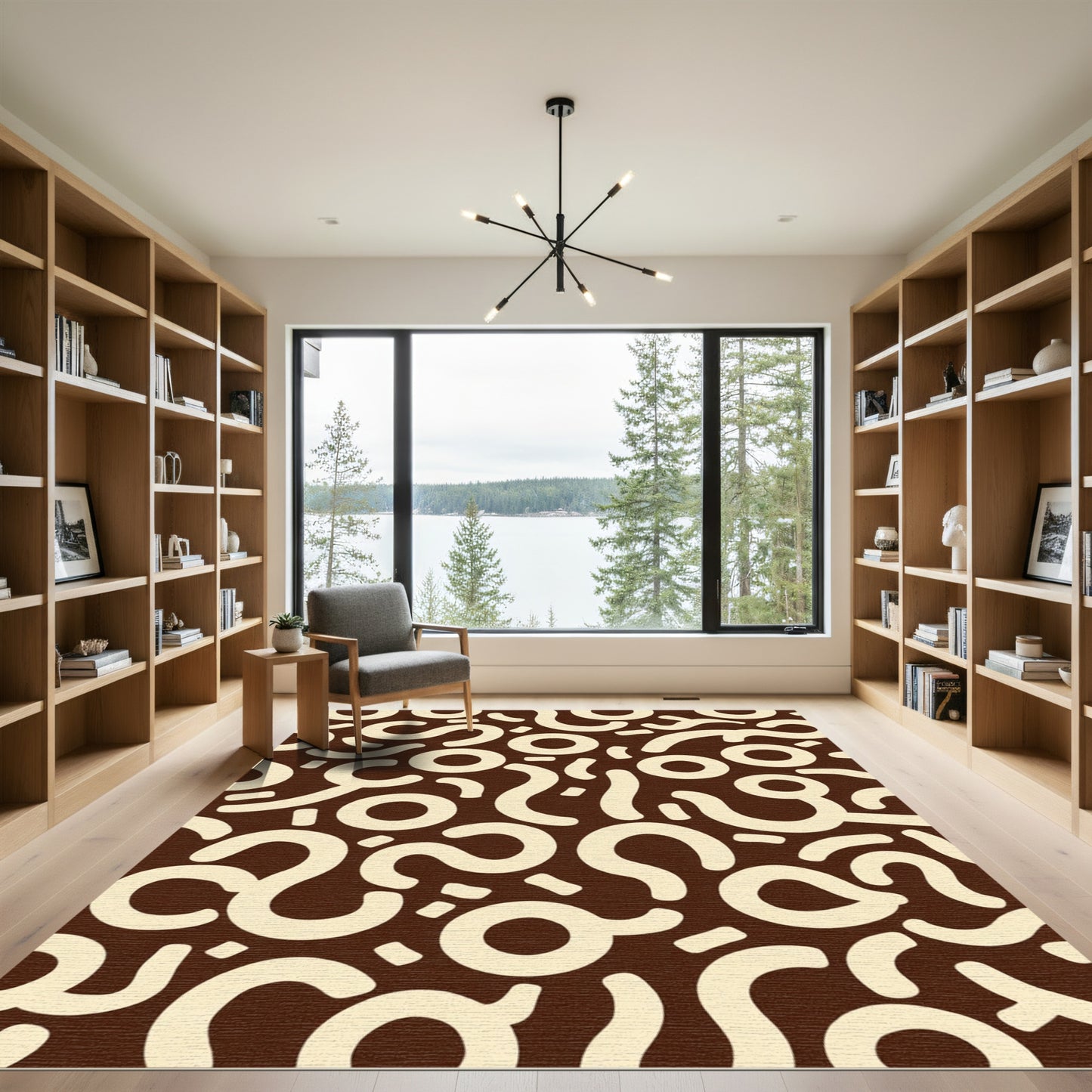 Organic Cream Swirls Brown Composition Rug